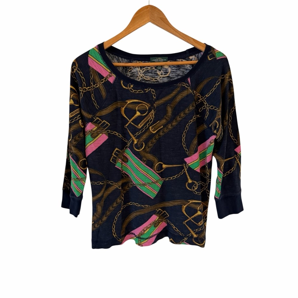 Lauren Ralph Lauren Equestrian Chain Sweater Top Womens L Preppy Old Money